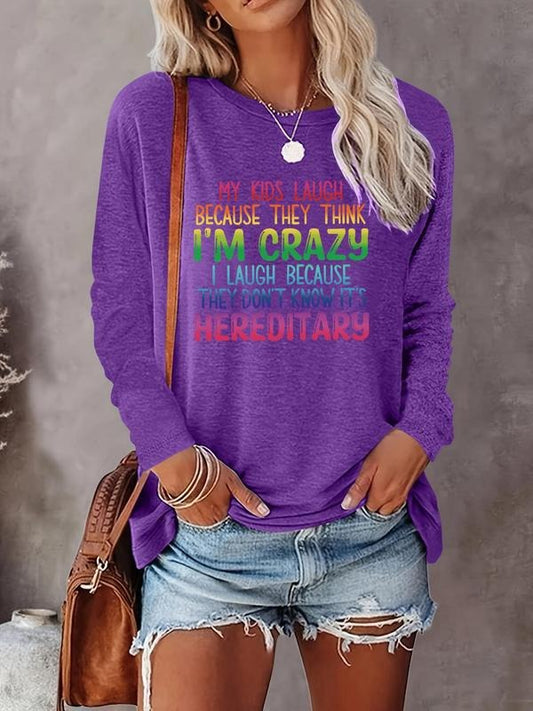 Women's Letter Print Round Neck Tee, Fashion Casual   Long Sleeve T-shirt for Daily Holiday Vacation Outdoor Wear, Women Tops for Fall & Winter