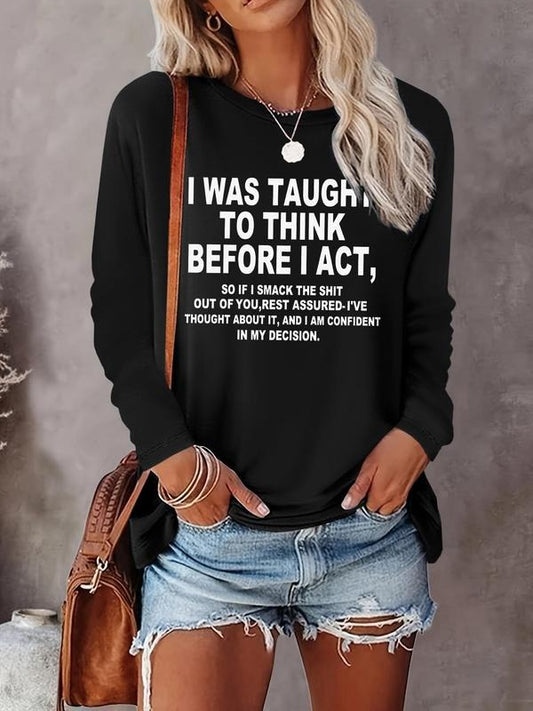 Women's Letter Print Round Neck Tee, Fashion Casual Crew Neck Long Sleeve T-shirt for Daily Holiday Vacation Outdoor Wear, Women Tops for Fall & Winter