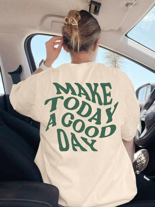 Women's Letter Print Round Neck Tee, Fashion Casual Drop Shoulder T-shirt for Daily Holiday Vacation Outdoor Wear, Ladies Clothes for Summer