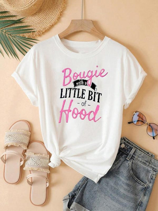 Women's Letter Print Round Neck Tee, Trendy Casual Short Sleeve Crew Neck T-shirt for Daily Wear, Ladies All Seasons Outfit