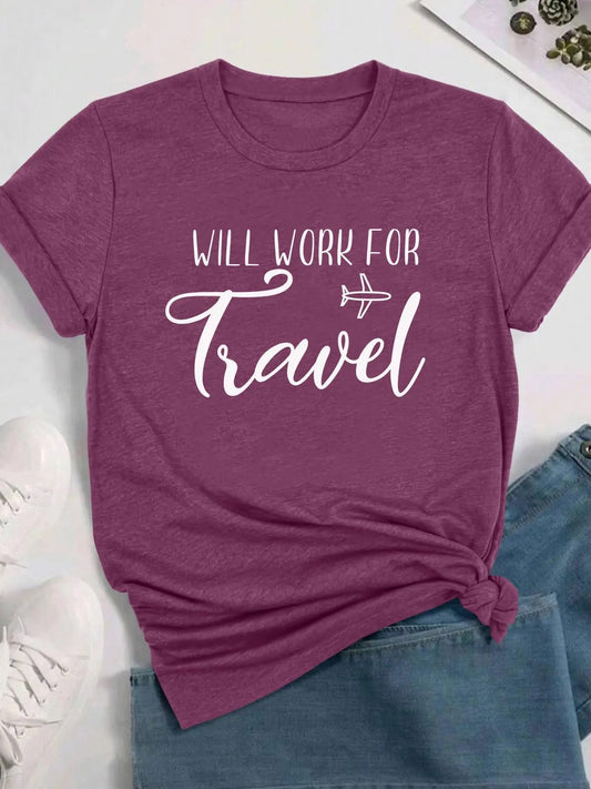 Women's Letter Print Round Neck Tee, Vintage Trendy Casual Short Sleeve T-shirt for Daily Wear, Ladies All Seasons Clothesstyle{n002}2