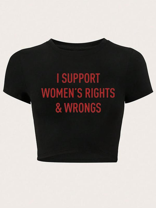Women's Letter Print Round Neck Tee, Vintage Trendy Casual Short Sleeve T-shirt for Daily Wear, Ladies All Seasons Outfit