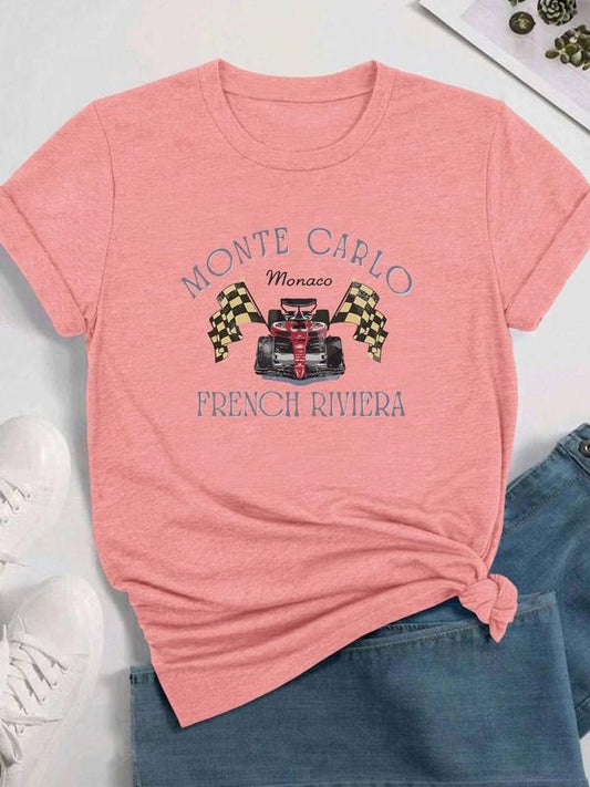 Women's Letter Print Round Neck Tee, Vintage Trendy Casual Short Sleeve T-shirt for Daily Wear, Ladies All Seasons Outfit, Top