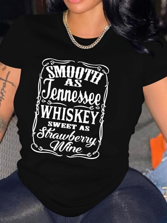 Women's Letter Print Round Neck Vintage Graphic Tee, Summer Clothes Women, Trendy Crew Neck Short Sleeve Black\White T-Shirt, Casual Summer Top for Outdoor Daily Wear, Gifts for Besties