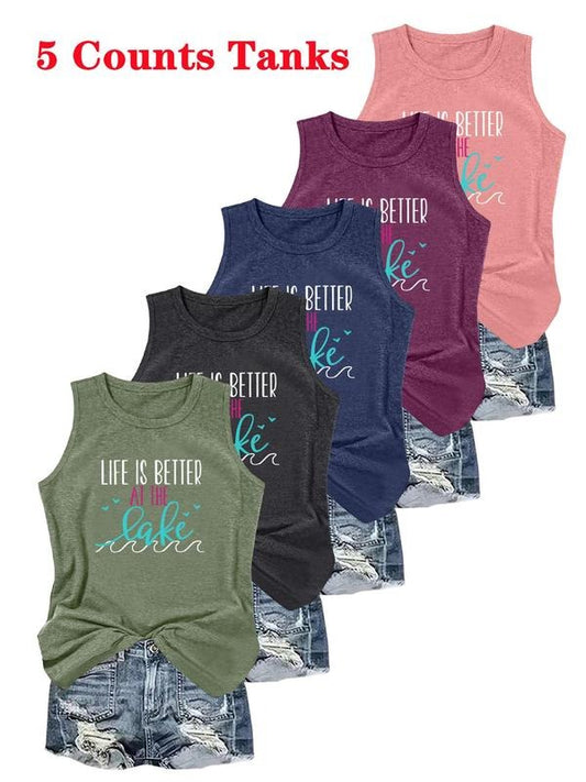 Women's Letter Print Tank Top, Casual Sleeveless Top for Summer, Ladies Clothes for Daily Wear, Socks