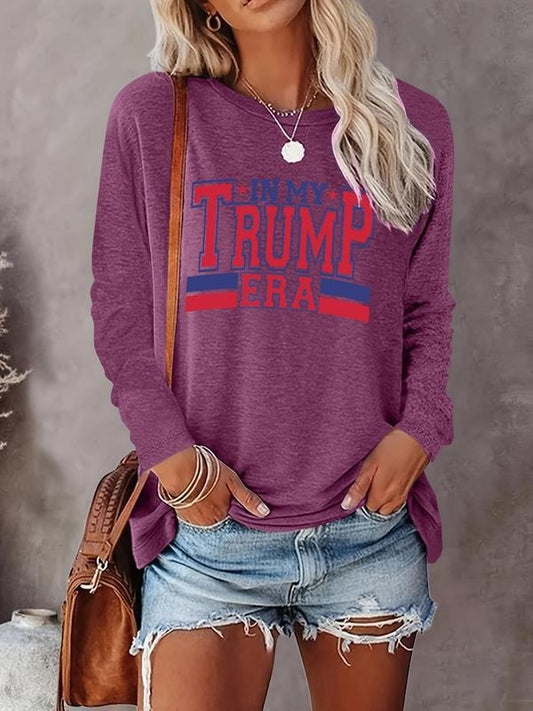 Women's Letter Round Neck Tee, Fashion Casual Crew Neck Long Sleeve T-shirt for Daily Holiday Vacation Outdoor Wear, Women Tops for All Seasons