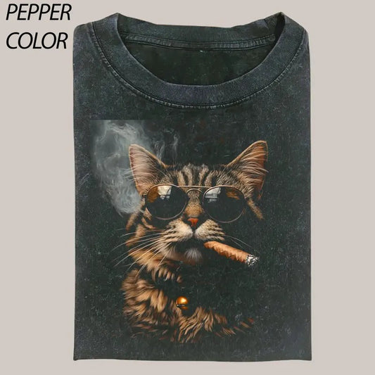 Women's Polka Dot Bunny Casual Print T-Shirt T-Shirt, Cat Gangter Vintage Graphic Tee, Funny Cat Shirt, Women's T-shirts Streetwear Top