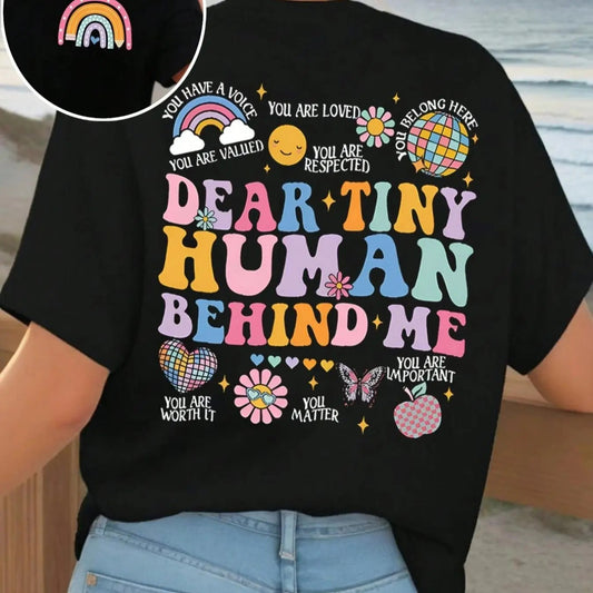 Women's Rainbow & Letter & Floral Print Round Neck Graphic Tee, T Shirts for Women, Vintage Trendy Casual Short Sleeve T-shirt for Daily Wear, Ladies Summer Outfit