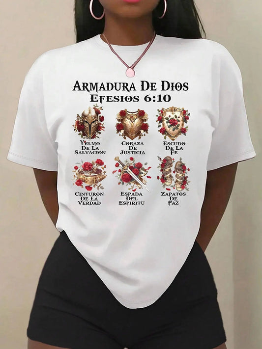 Women's Rose & Letter Print Round Neck Tee, Vintage Trendy Casual Short Sleeve T-shirt for Daily Wear, Ladies All Seasons Tops