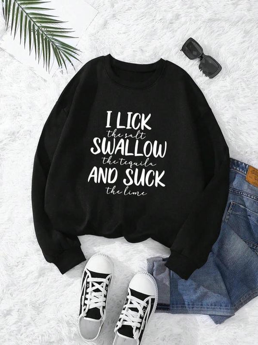Women's Slogan Graphic Drop Shoulder Round Neck Pullover, Comfort Crewneck Long Sleeve Womenswear, Fashion Casual Crew Neck Sweatshirt for Daily Holiday Outdoor Wear, Lady Women Back To School Top for Spring & Fall, Girly Clothing