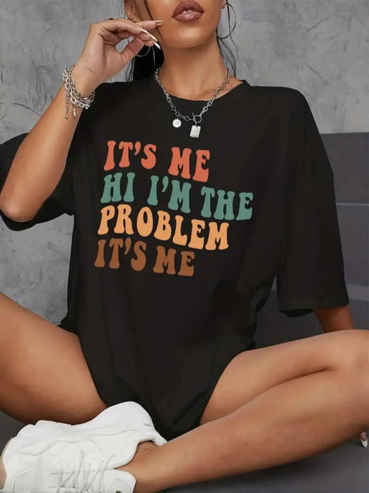 Women's Slogan Graphic Round Neck Tee, Fashion Casual Crew Neck Drop Shoulder T-Shirt for Daily Holiday Vacation Outdoor Wear, Ladies Clothes for Summer