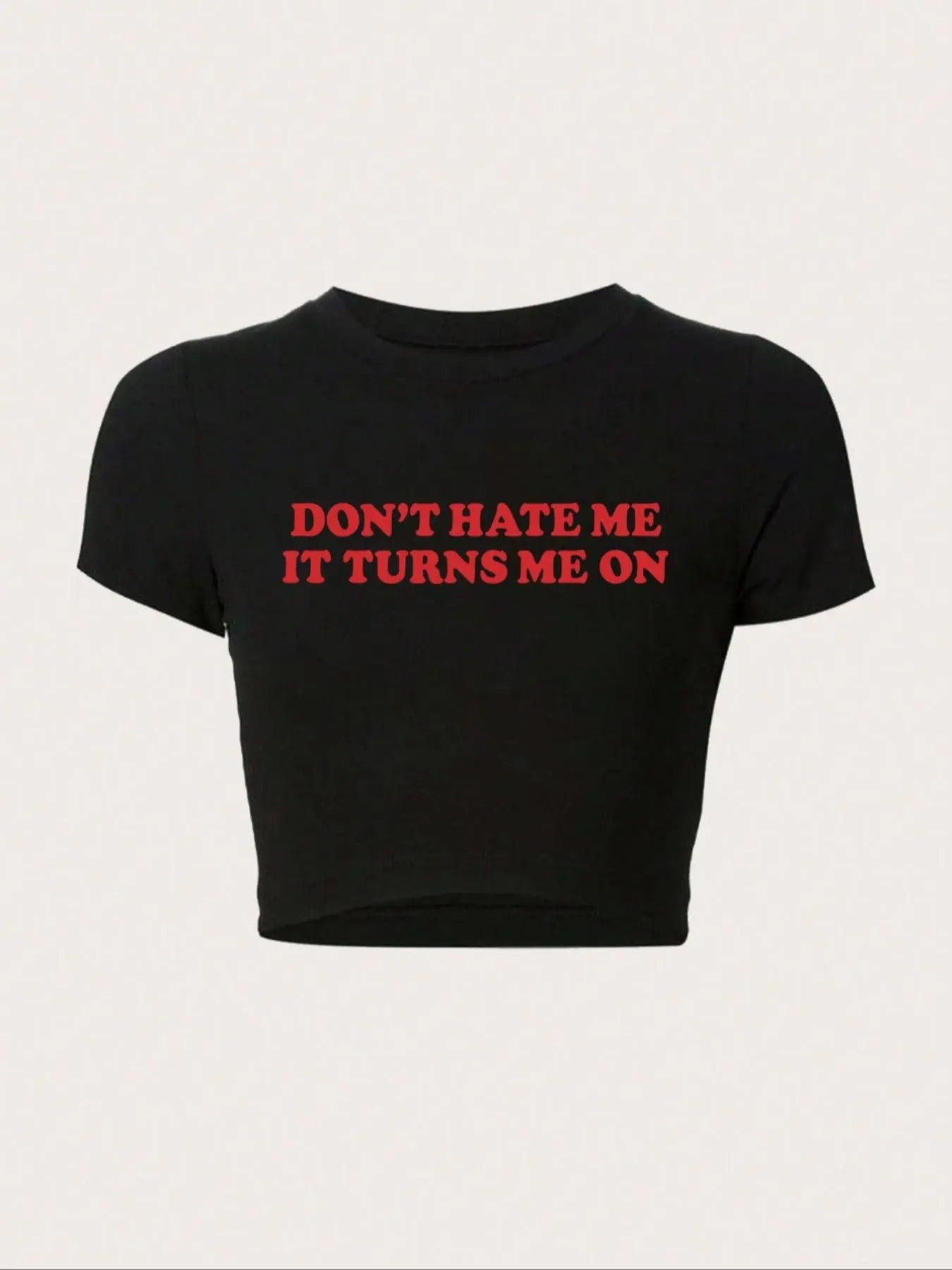 Women's Slogan Print Round Neck Crop Tee, Fashion Casual Crew Neck Drop Shoulder Skinny T-Shirt for Daily Holiday Vacation Outdoor Wear, Ladies Clothes for Summer