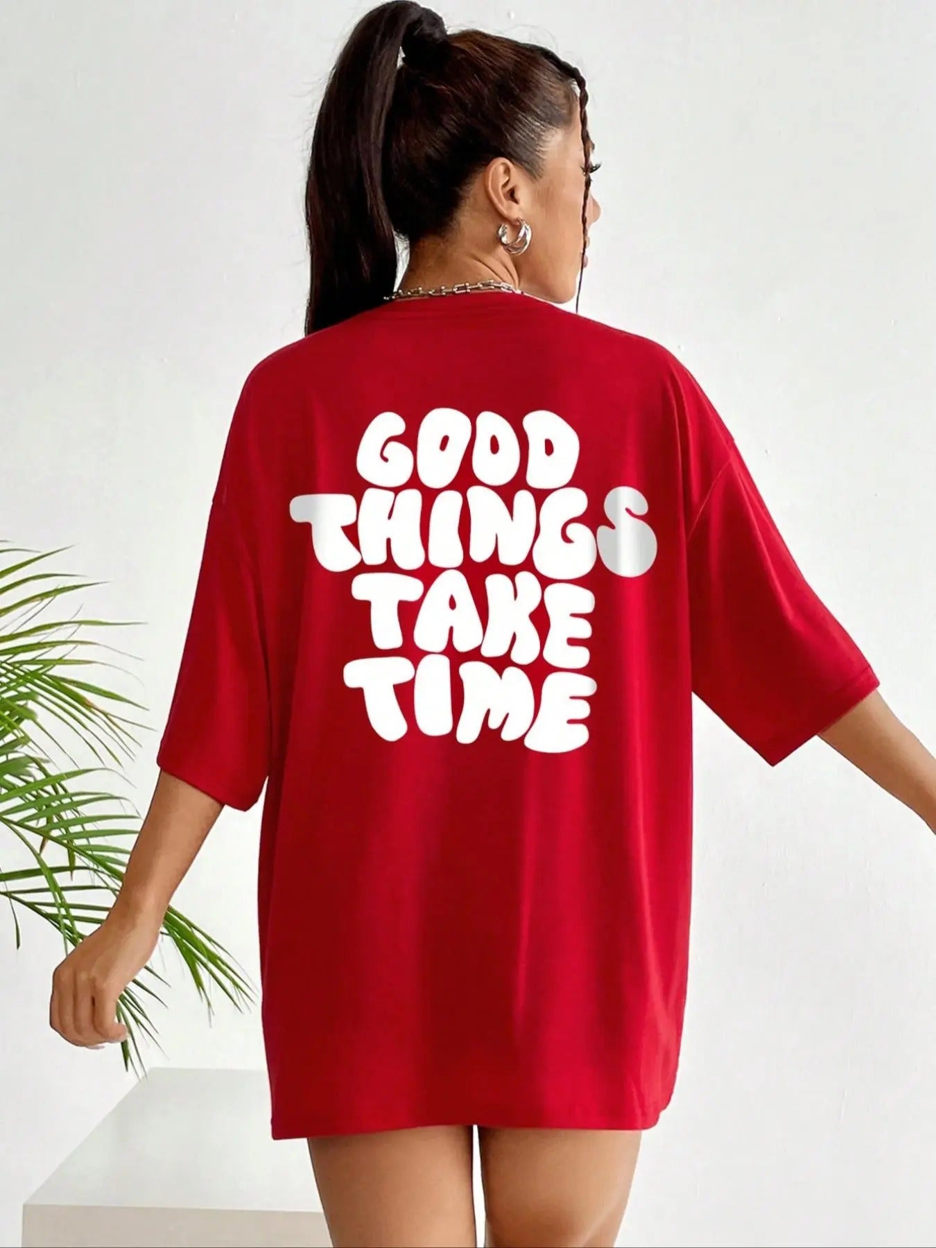 Women's Slogan Print Round Neck Graphic Tee, Vintage Trendy Casual Drop Shoulder Half Sleeve T-shirt For Daily Wear, Ladies Summer Outfit