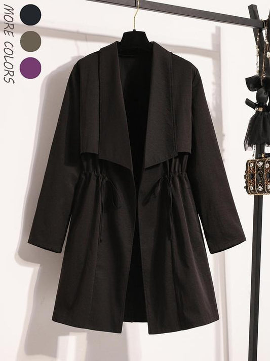 Women's Solid Color Tie Front Long Sleeve Coat, Casual Open Front Collared Outerwear for Fall & Winter, Women's Clothing for Daily Wear Jackets