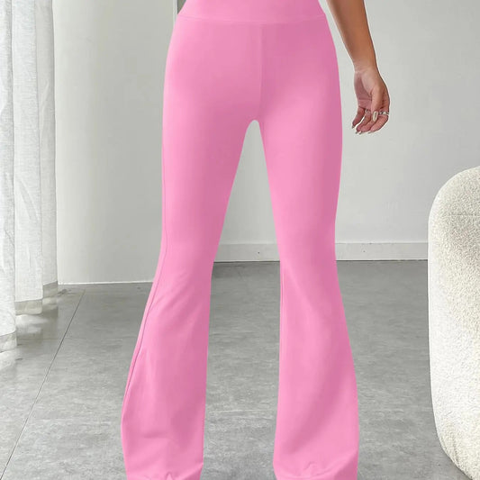 Women's Solid High Waist Flare Leg Pants, Casual Comfy Bell Bottom Trousers for Daily Wear, Ladies Bottoms for Fall & Winter