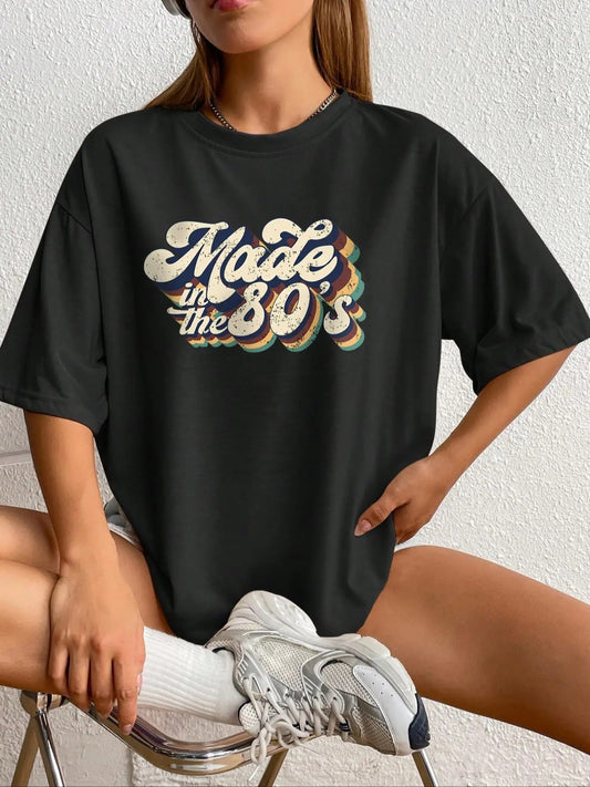 Women's Vintage Letter Print Round Neck Graphic Tee, Summer Clothes Women, Casual Half Sleeve Crew Neck T-shirt, Summer Outfits 2024, Ladies Summer Top for Daily Wear