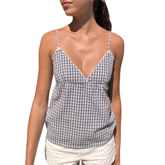 Women's Y2K Fairy Cami Crop Top Cute Summer Lace Trim Tank Top Vintage Aesthetic Going Out Top Coquette Streetwear