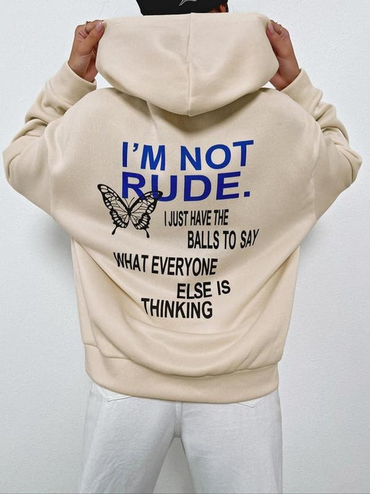 Women's Y2k Butterfly & Slogan Print Drop Shoulder Hoodie, Harajuku Fashion Casual Drawstring Pocket Hooded Sweatshirt for Daily Holiday Outdoor Wear, Women Clothing for 2024 Fall & Winter