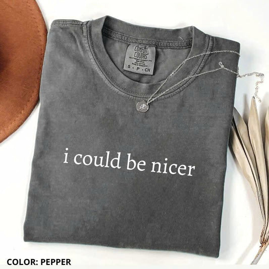 Comfort Colors I Could Be Nicer Shirt, Funny Humor Shirt, Funny Quote Tee, Sarcasm Shirt, Trendy Gift for Men/Women, For Woman