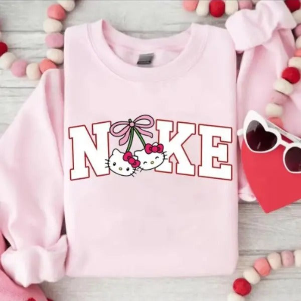 Wonmen's Pink Hello Bow Pollover Sweater, cute Vintage Sweatshirt for her Birthday, High-Quality Printed, Classic Fit