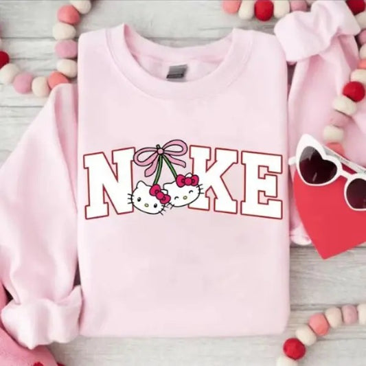 Wonmen's Pink Hello Bow Pollover Sweater, cute Vintage Sweatshirt for her Birthday, High-Quality Printed, Classic Fit