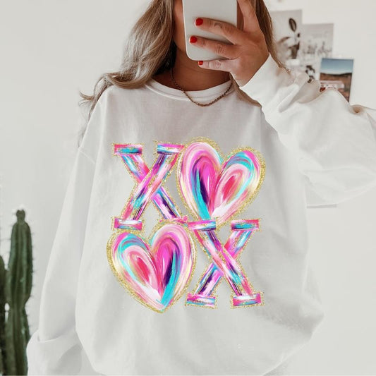 XOXO Brushstroke Crewneck ~ Sweatshirt Unisex Apparel Relaxed Fit Printed in the USA Clothing Womenswear Casual and Comfortable