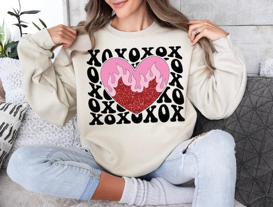 XOXO Retro Valentine Love Sweatshirt Groovy Valentine Heart , Valentines Day