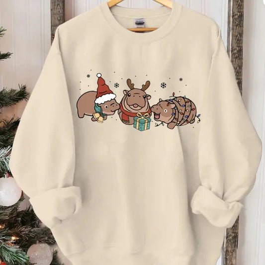 Xmas Moo Deng Comfort Colors Shirt, Baby Pygmy Hippo Moo Deng Shirt, Moo Deng Christmas Shirt, Trendy Christmas Costume,Christmas Sweatshirt