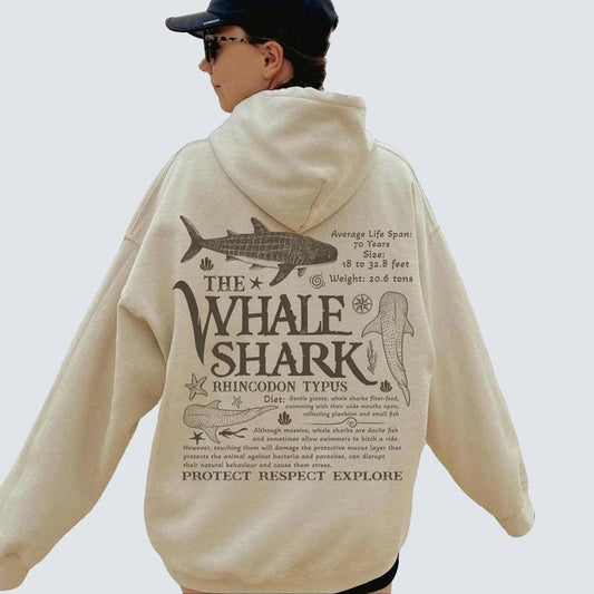 Y2K Ocean Hoodie Aesthetic Whale Shark Sweatshirt with Vintage Sea Life Graphic