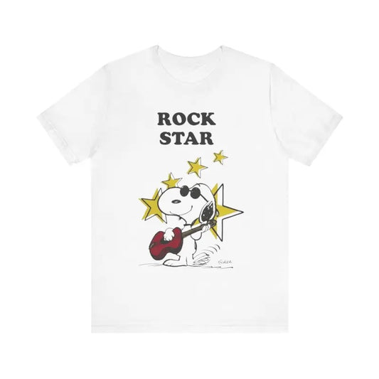 Y2K Rock Star Snoopy Graphic Streetwear Tee Peanuts T Shirt Retro Vintage 90s T Shirt- Vintage Unisex Graphic Shirt Menswear Top Underwear Tshirt Streetwear Man Tropical Crewneck Shortsleeve Round Neck Casual