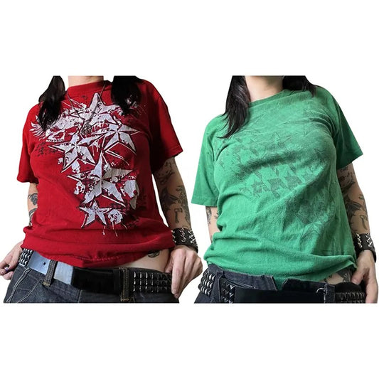 Y2k Girls Gothic T-Shirt Women Goth Shirt Vintage Fairy Grunge Graphic Tee Shirt Short Sleeve Pullover Loose Top Streetwear