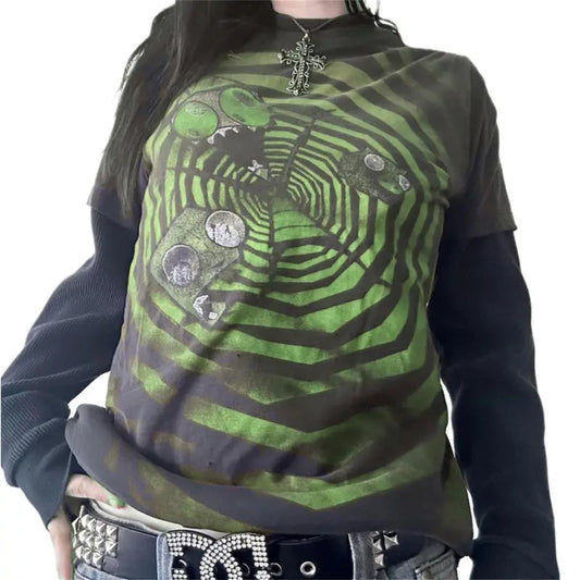 Y2k Gothic Shirt Women Fairy Grunge Graphic Vintage Baggy Shirt Sweatshirt Long Sleeve Aesthetic Tee Tops Party Streeetwear