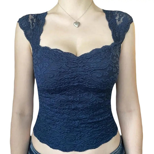 Y2k Sexy Vintage Lace Cami Top WomenFitted Crop Top Sleeveless Low Cut Sweetheart Neck Skinny Shirt Tank Top Party Outfits