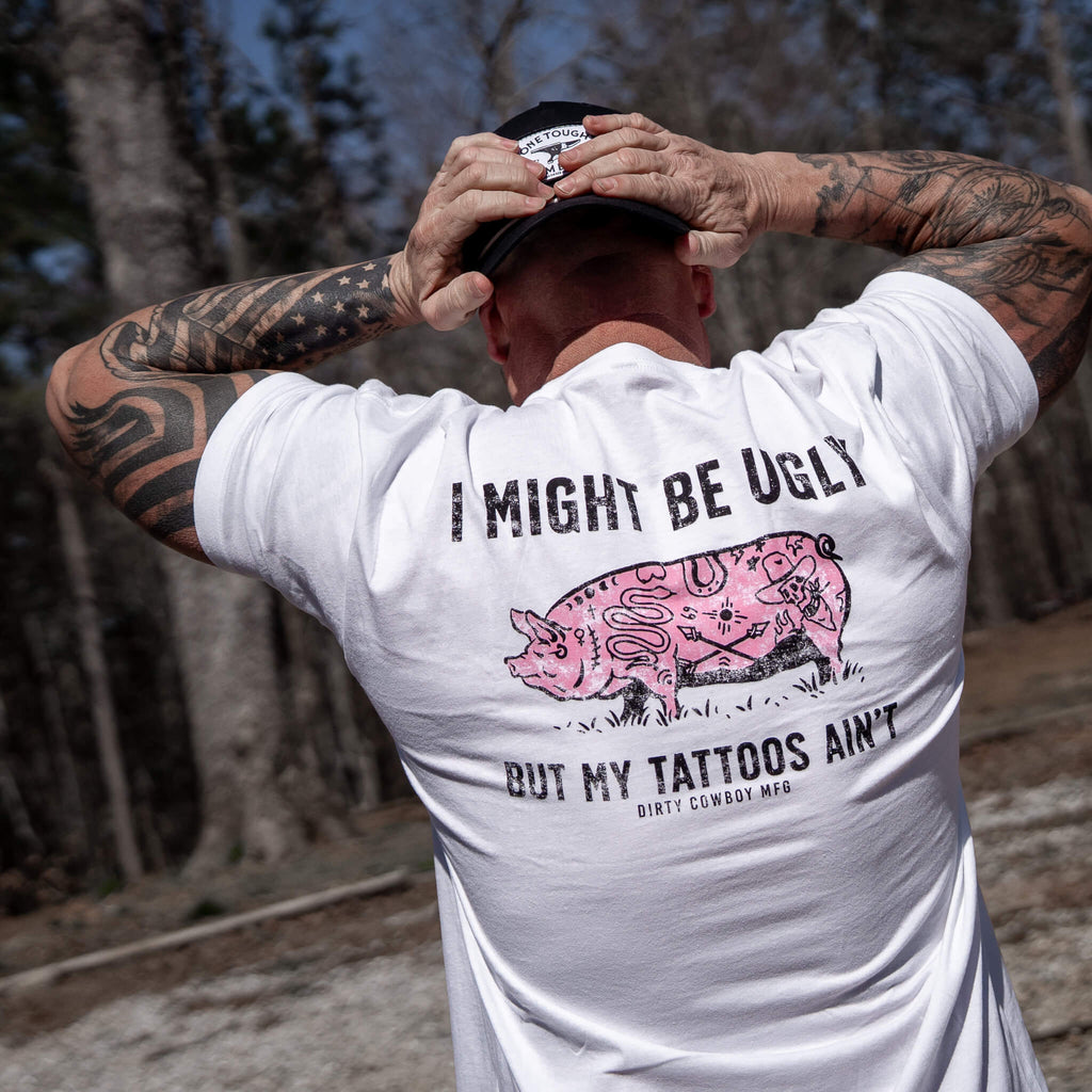 I Might Be Ugly but My Tattoos Ain't Pig Men's T-Shirt Hoodie, Sweatshirt | CoreVibeTees.com (Image 4)