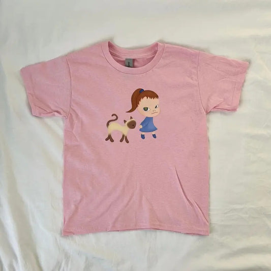 Yoshitomo Nara Girl and Cat Baby Tee, y2k clothing, Pinterest ,vintage, streetwear, trendy, 90s style baby tee, ahs style