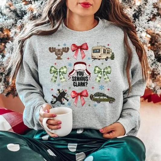 You Serious Clark Sweatshirt, Funny Christmas Shirt, Christmas Bow Shirt, Retro Christmas Shirt, Gift For Her, Gift For Friend, Full Size, Full Color