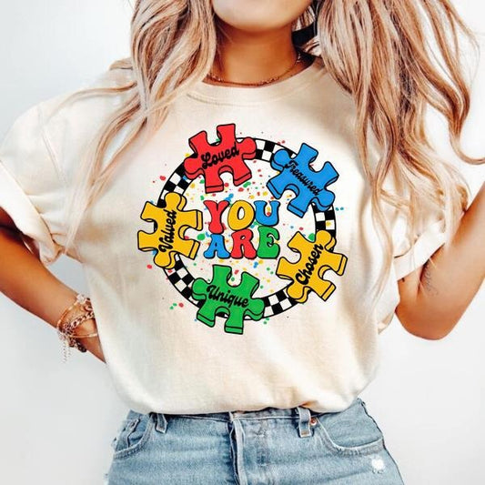 You are Unique Chosen Loved Valued Treasured Shirt, Autism Awareness Shirt, Autism Puzzle, Autism Mom Shirt, Autism Awareness Trendy Tee