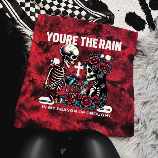 'You're the Rain in My Season of Drought' Red & Black Tie Dye Crewneck Sweatshirt, Alt, Grunge, Streetwear, Sarcastic, Punk, Cotton, Casual, Comfort