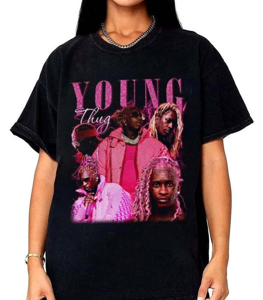 Young Thug Pink Hair Graphic T-Shirt, Retro Y2k American Rapper Sweatshirt, Young Thug Merch, Punk Albums, 90s Hip Hop Music Gift For Fan