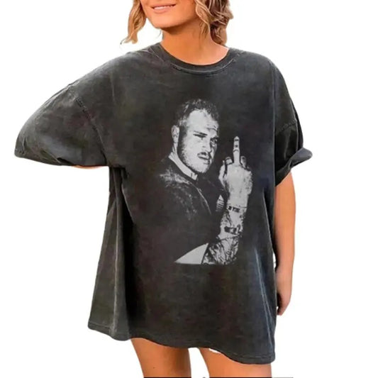 Zch Bryan Funny Middle Finger Tee - Graphic Crew Neck Top, Machine Washable Underwear Womenswear Lady