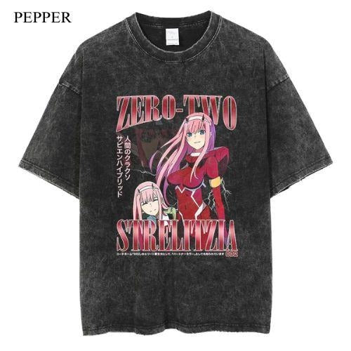 Zero Two Strelitzia Vintage T-Shirt, Anime Manga Unisex T-Shirt, Gift For Him Menswear Top