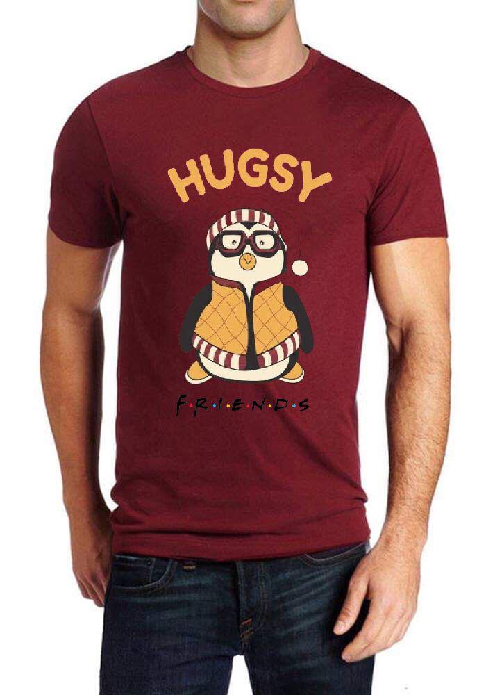 Hugsy Friends Half Sleeve Maroon T-Shirt Hoodie, Sweatshirt | CoreVibeTees.com