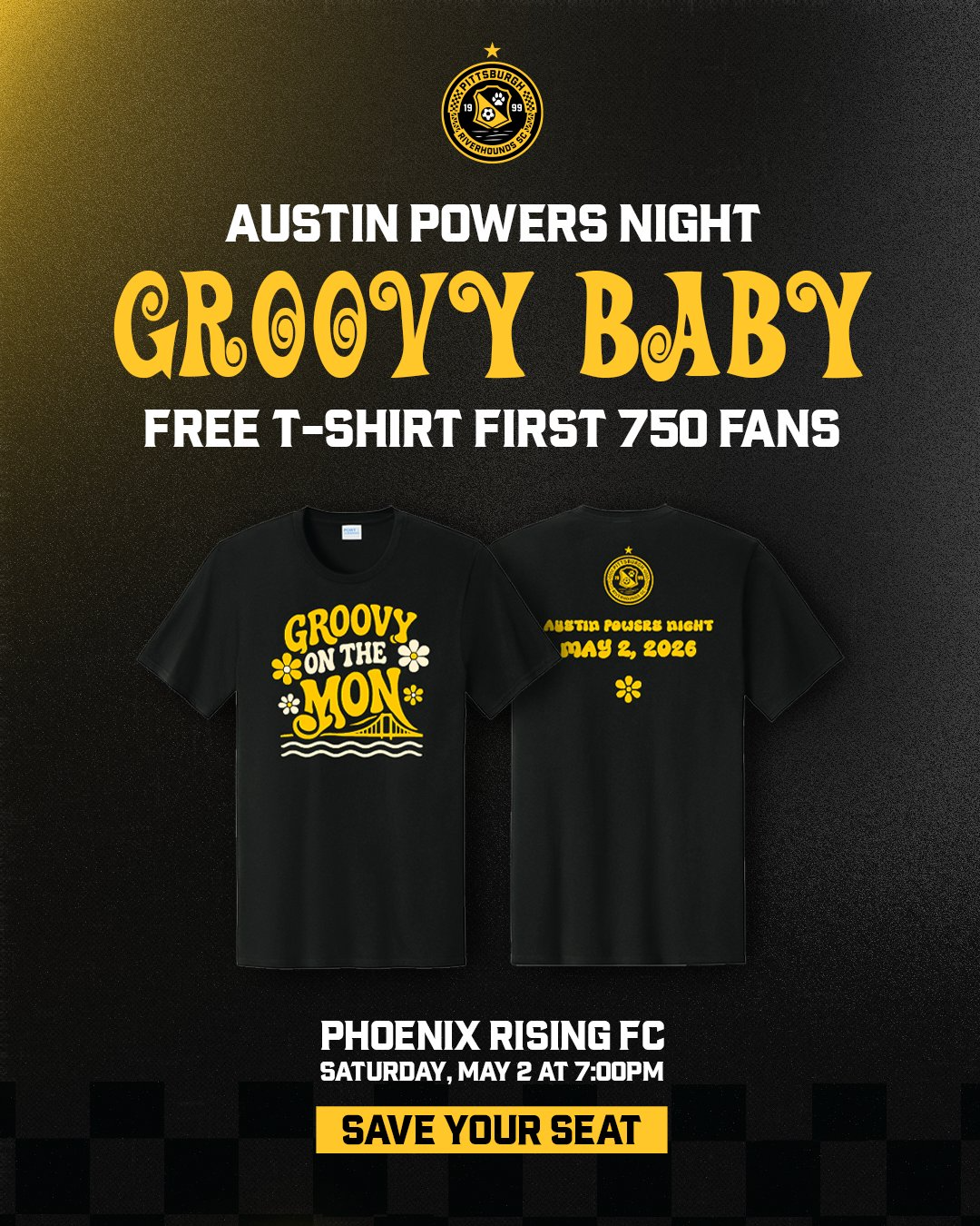 Pittsburgh Riverhounds SC Groovy On The Mon Austin Powers Night May, 2026 Shirt