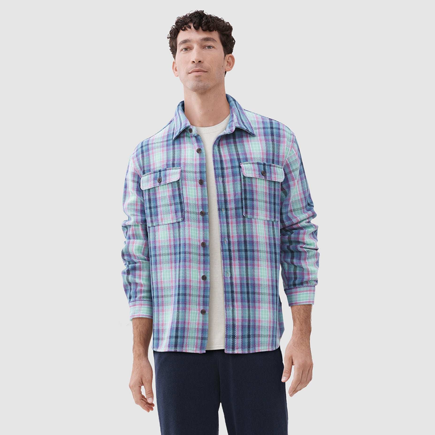 Alex Plaid Utility Overshirt- Aqua Multi T-Shirts, Hoodie, Sweatshirt | CoreVibeTees.com (Image 3)