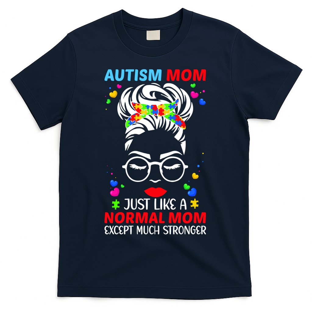 Autism Mom Much Stronger Awareness Messy Bun Puzzle T-Shirt Hoodie, Sweatshirt | CoreVibeTees.com