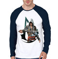 Assassins Cred White & Navy Raglan Tee Hoodie, Sweatshirt | CoreVibeTees.com