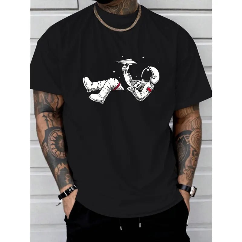 astronaut print tee shirt, Tees for Men, Casual Short Sleeve T-shirt for summer Made in USA