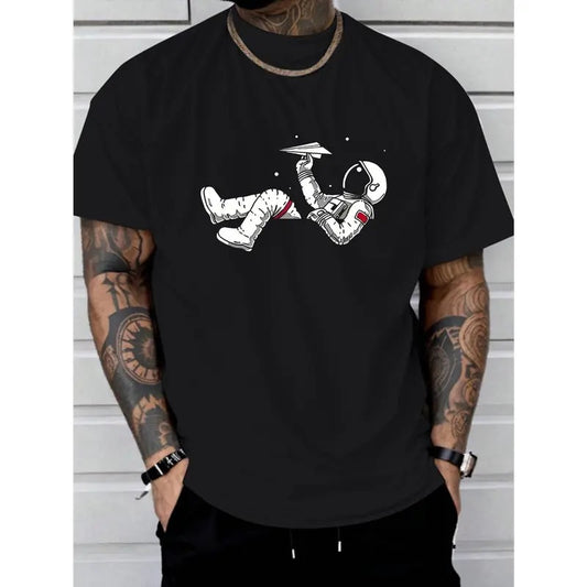 astronaut print tee shirt, Tees for Men, Casual Short Sleeve T-shirt for summer Made in USA