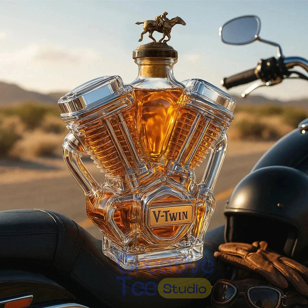 V-Class Motorcycle Engine ‘Unleaded’ Glass Whiskey Bottle