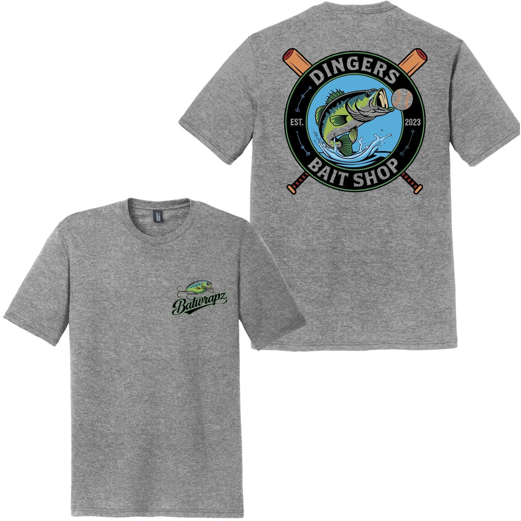 BatWrapz "Dingers Bait Shop" Adult Tee - Gray Hoodie, Sweatshirt | CoreVibeTees.com (Image 1)